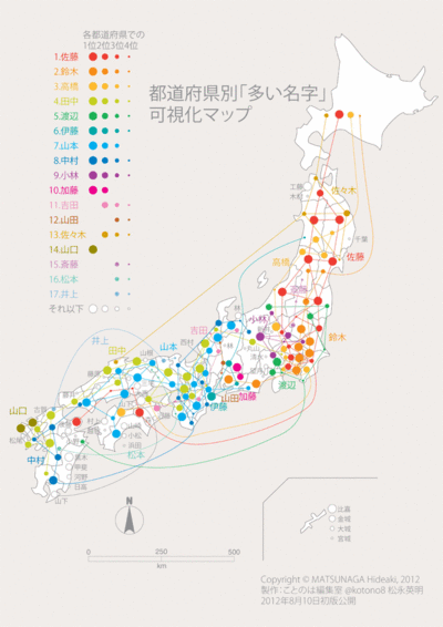 都道府県別「多い名字」可視化マップ